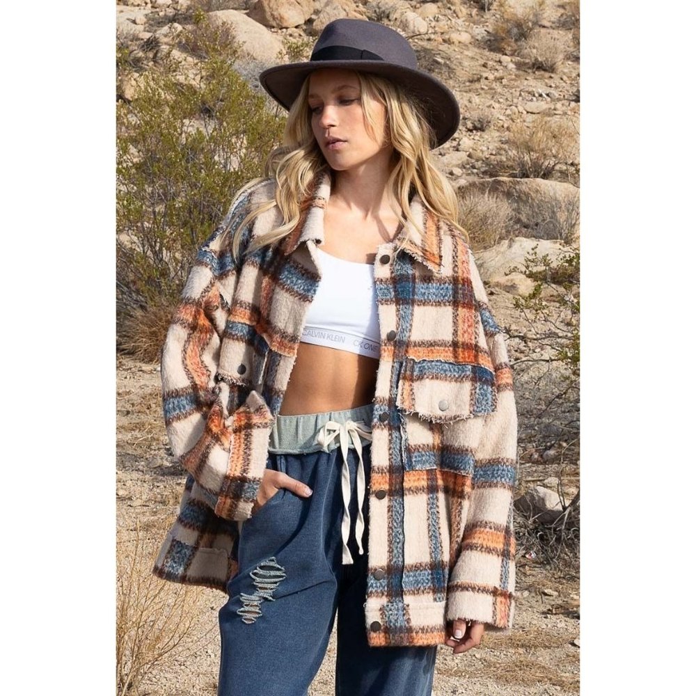 POL Beige Multi Buffalo Plaid Shacket NEW